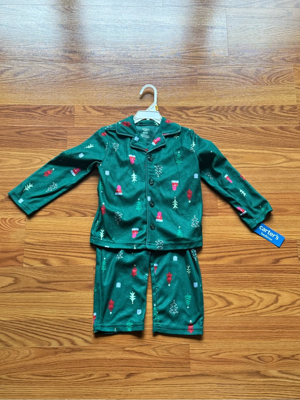 Carter's Green Holiday Tree & Ornament Kids Pajama Set